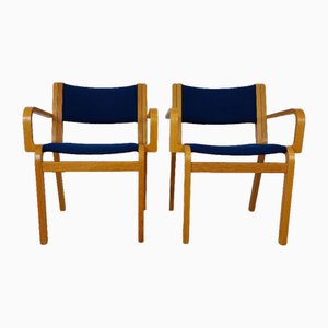 Vintage Scandinavian Red Thygesen Chairs in Beechwood & Blue Fabric, 1970s, Set of 2