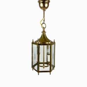 Vintage Brass Art Deco Lantern with Glass, France, 1970s