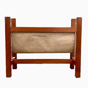 Mid-Century Danish Magazine Rack in Teak and Natural Linen, 1960s