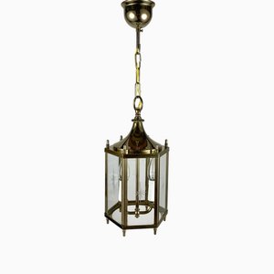Vintage Glass and Brass Entry Hall Pendant, 1980s