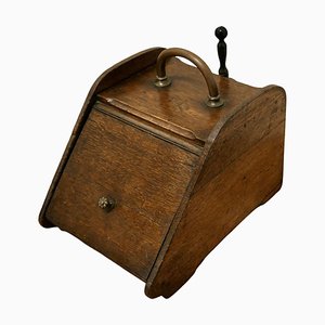 Caja para carbón victoriana de roble con forro y pala, década de 1880. Juego de 3