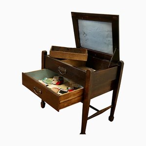 Mesa caja de costura de roble con cajón, años 30
