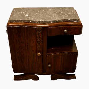 Small French Art Deco Odeon Style Marble Top Oak Cabinet, 1920s