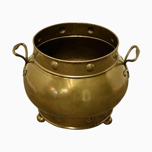 19th Century Pot Belly Brass Coal Bucket on Feet, 1880s