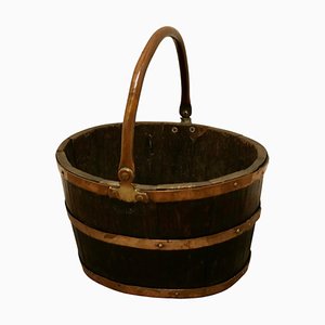 Copper and Oak Bucket for Coal or Logs, 1890s