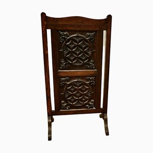 Carved Gothic Oak Panelled Fire Screen, 1900s
