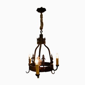 French Blacksmith Iron Game Hanging Light, 1900s