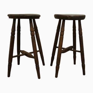 Victorian Ash and Elm Farmhouse Kitchen Stools, 1890s, Set of 2
