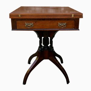 Antique Victorian Envelope Card Table with Gaming Wells, 1880