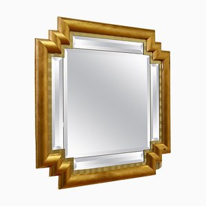 Large French Art Deco Odeon Style Gilt Mirror, 1920