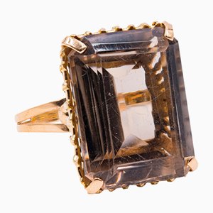 Anillo de cóctel vintage de cuarzo ahumado en oro amarillo de 18 k, años 60