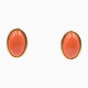 Vintage18k Yellow Gold with Orange Coral Earrings, 1960s, Set of 2