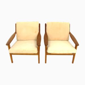 Swedish Lounge Chairs in Suede by Poul M. Volther for Gemla Möbler, 1960, Set of 2