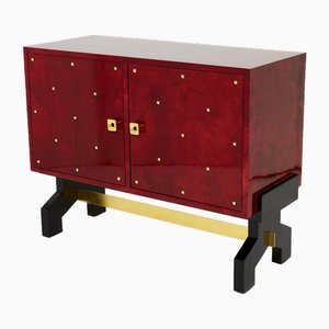 Mueble bar de piel de cabra roja de latón, años 60