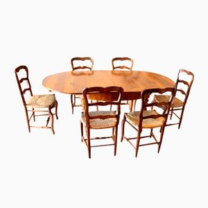 Table de Salle à Manger Vintage et Chaises en Noyer, Set de 7