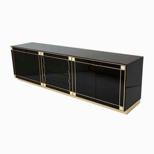 Vintage Black Lacquered Sideboard in Brass by Pierre Cardin, 1980