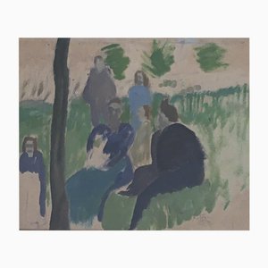 Alfred Reth, Retrouvailles au jardin, 1910, Acquarello su carta, Incorniciato