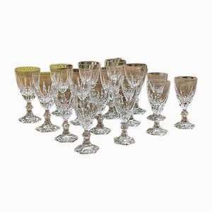 Water Glasses and Crystal Wine Glasses, 1950s, Set of 16