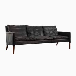 Mid-Century Modern Danish Three-Seat Sofa in Black Leather and Rosewood by Kurt Østervig for Centrum Mobler, 1950s