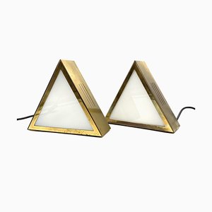 Italian Triangular Brass Table Lamps, 1970s, Set of 2