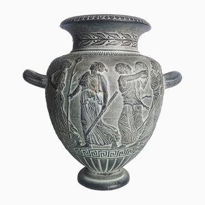 Amphora Vase in Black Bacon Stone with Figure Relief