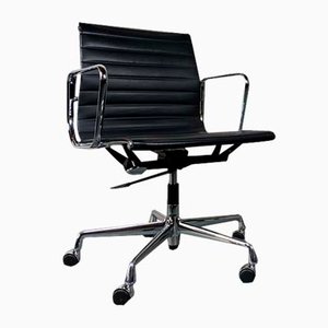 Aluminum Chair Ea 117 by Charles & Ray Eames for Vitra in Black Leather