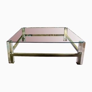 Square Glass Brass & Silver Table, Italy, 1960s