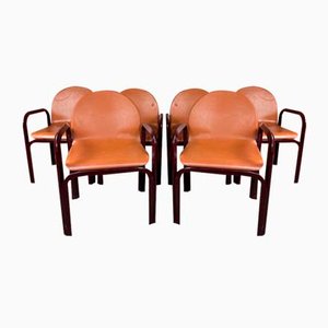 Armchairs in Metal and Leather by Gae Aulenti for Knoll International, 1970s, Set of 6