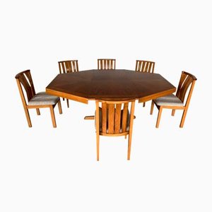 Mid-Century Modern Dining Table and Chairs, 1980s, Set of 7