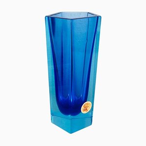 Kleine italienische Sommerso Vase aus blauem Muranoglas, 1970er