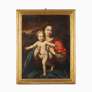 Bolognese School Artist, Madonna and Child, Oil on Canvas, 1700s, Framed