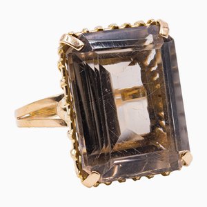 Vintage 18k Yellow Gold Smoky Quartz Cocktail Ring, 1960s