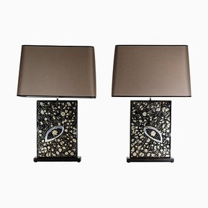 Table Lamps in Black Resin Inlay Marcassite attributed to Stan Usel, 2010s, Set of 2