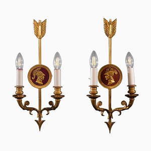 Applique a due luci neoclassiche in bronzo, metà XIX secolo, set di 2