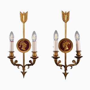 Neoclassical Bronze 2-Light Wall Sconces, 1880s, Set of 2