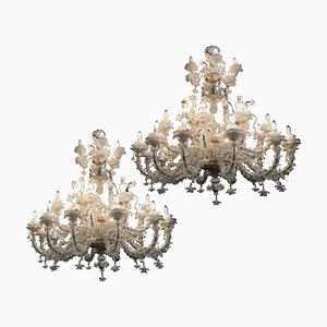 Murano Chandeliers in White & Gold, 1980s, Set of 2