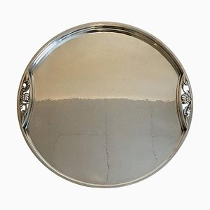 Sterling Silver Round Serving Tray with Handles from Georg Jensen, 1940s
