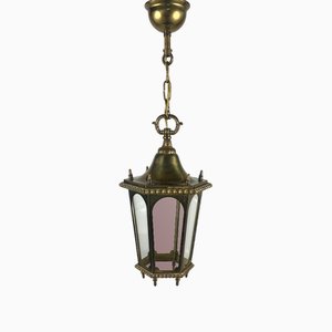 Lanterne de Plafonnier Vintage en Bronze avec Panneaux en Verre, 1980s