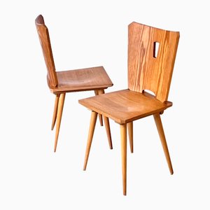 Vintage Brutalist Pine Dining Chairs, in the style of Goran Malmvall, 1960s, Set of 2