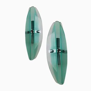 Wall Sconces in Turquoise Glass attributed to Veca, Italy, 1970s, Set of 2