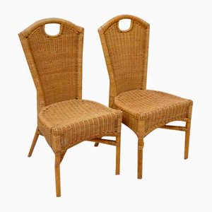 Wicker and Rattan Side Chairs, 1980s, Set of 2