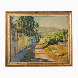 Jose Ariet Olives, Paesaggio di villaggio impressionista, XX secolo, Olio su tela
