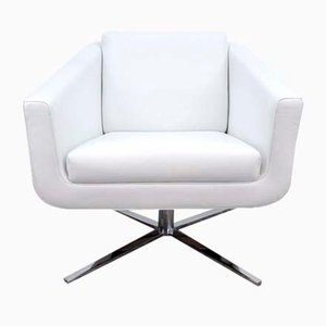 White Leather & Chrome Swivel Armchair from FSM