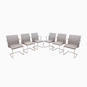 Gray Leather Armchairs by Jason Lite for Walter Knoll / Wilhelm Knoll, Set of 6