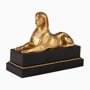 Sphinx, 1800er, Vergoldete und gemeißelte Bronze & Marmor