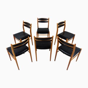 Vintage Dining Chairs in Beech & Black Leather, 1960s, Set of 6
