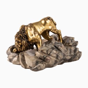 Sculpture du Lion du Bernin, Fontaine des Quatre Fleuves sur la Piazza Navona, Rome, fin des années 1600 ou début des années 1700, bronze doré et ciselé