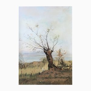 Daniel Klein, Arbre en automne avec vue sur le lac, Öl auf Leinwand