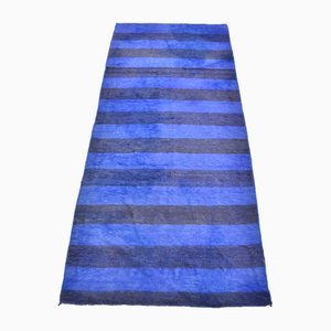 Alfombra Kilim de lana de rayas azules de Anatolia