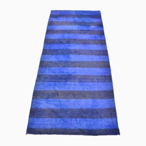 Tapis Kilim en laine à rayures bleu anatolien